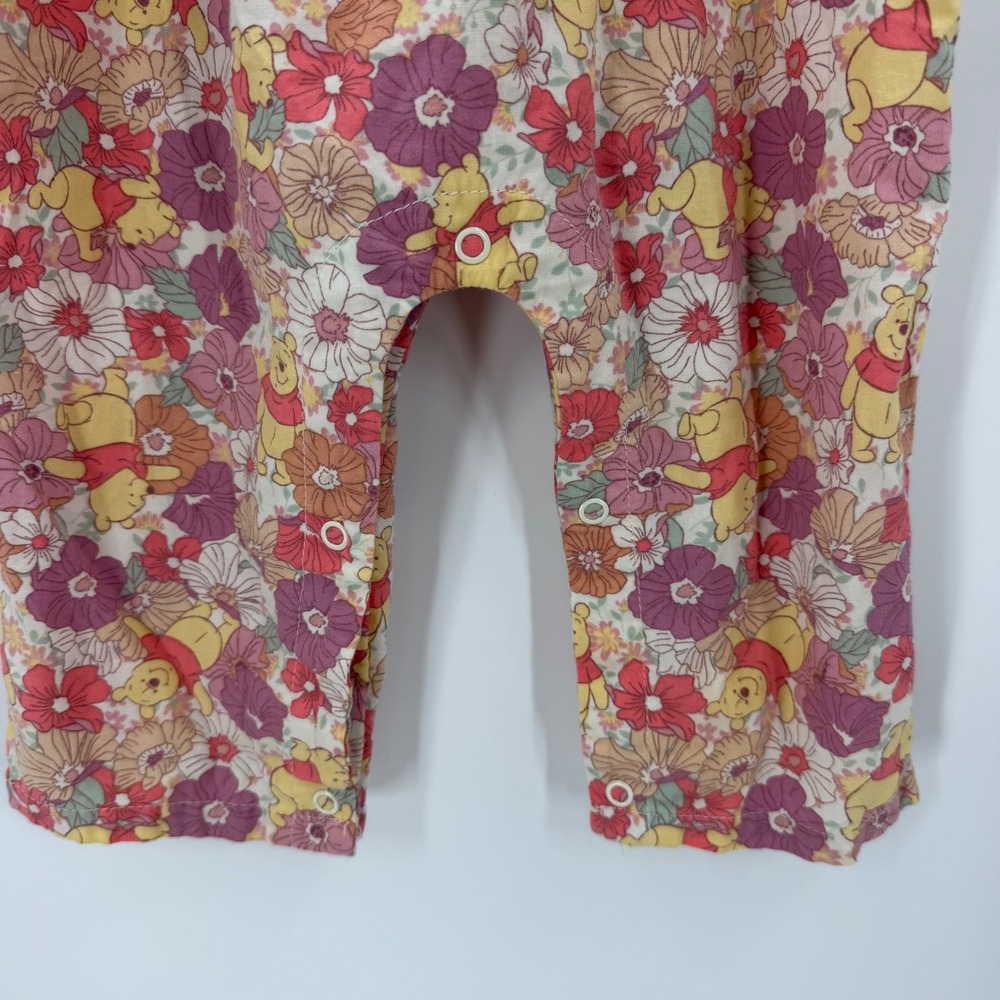 Disney Baby Winnie the Pooh Floral Smocked Romper 12M Tie Strap Bubble Jumpsuit - Picture 3 of 7